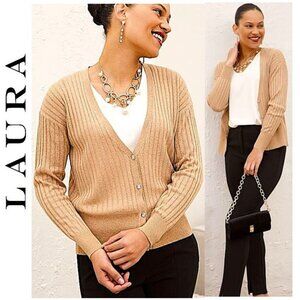 NWT! LAURA - Beautiful gold button front cardigan